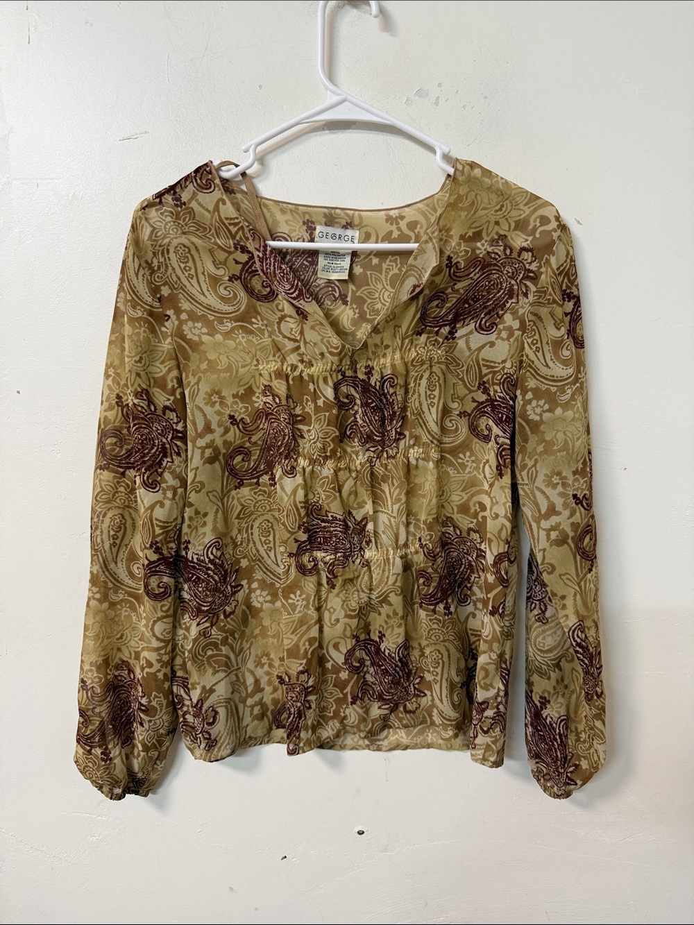 George Taupe Paisley V-Neck Long sleeve Y2K Top